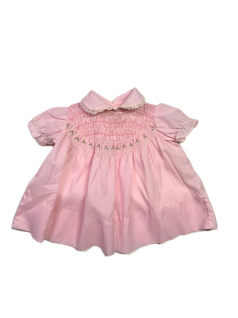 Vintage A Baby Togs Creation Baby Dress Pink Button Back Short Sleeve Lace Trim